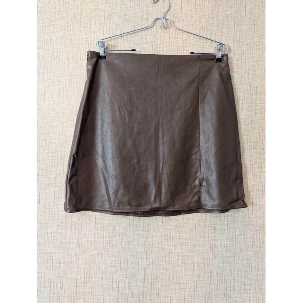 Brown faux leather mini skirt size large